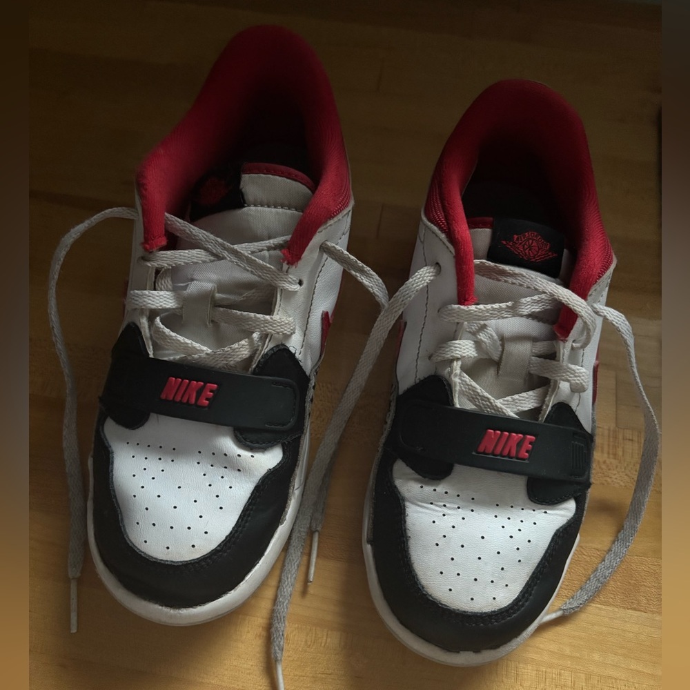 Nike Air Jordan Boys White, Black, and Red Sneakers